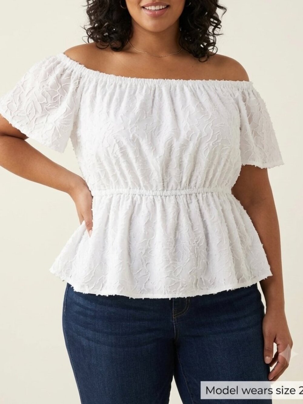 NWT Lane Bryant White Textured Off The Shoulder Peplum Top Size 22/24 Boho Y2K